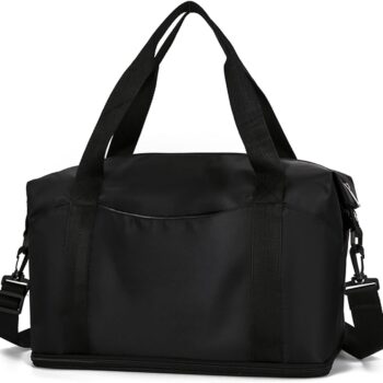 Weekender Bags for Women, Personal Item Travel Bag, Overnight Bag Luggage Bag, Foldable Sports Tote Gym Bag for Men, Travel Tote Bags with Detachable Shoulder Strap and Wet Compartment (Black),