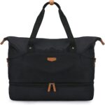 Expandable Weekender Bag for Women,Travel Duffel Bag 50L Carry on Overnight Bag with Shoes Compartment Gym Bag, Black, Large, Travel Bag Women