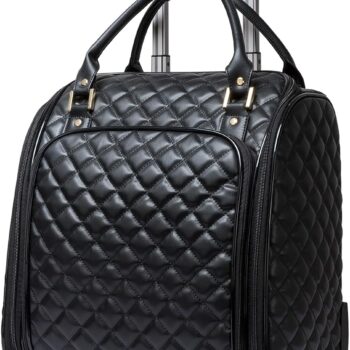 Luxury Carry on Luggage with Universal Wheels 18-Inch Lightweight Travel Small Suitcase Diamond Stitching Synthetic Leather Bag