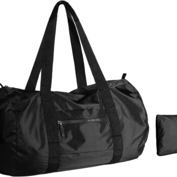 pack all 32L Foldable Travel Duffel Bag, Lightweight Weekender Bag, Water Resistant Gym Bag (Black), Black,