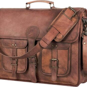Leather Messenger Bag for Men and Women 18 inch Large Vintage Leather Briefcase Laptop Shoulder Bag Unisex Crossbody Messenger Satchel for Office, Business, Work, Travel