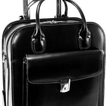 15" Leather Vertical Patented Detachable -Wheeled Ladies' Laptop Briefcase- - Black